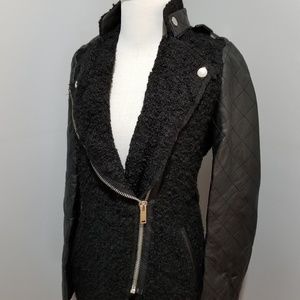 ZARA Quilted Leather Wool Alpaca Coat Sz S